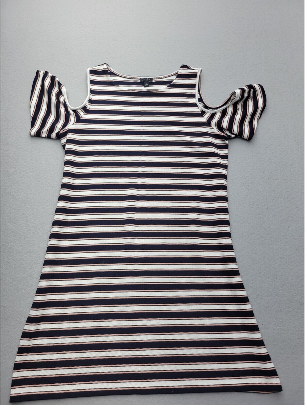 Ann Taylor Women's Dress Large Black/White A line Mini Short Sleeve Stripes